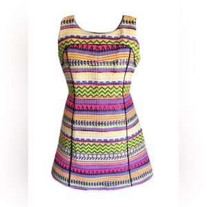 Milly Couture Raffia Jacquard Mini Dress Multi color Neon size 4